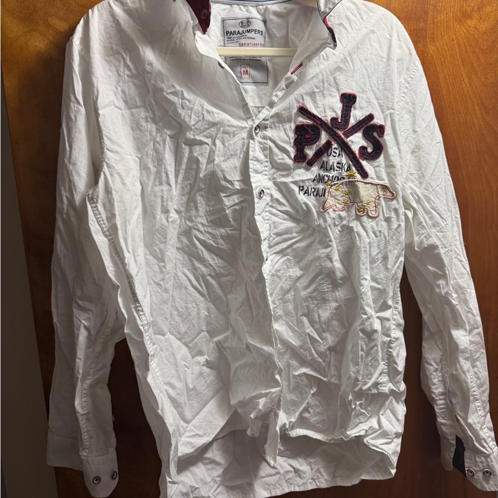 Parajumpers Shirt Mens Medium White Button Up Embroidered